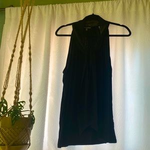 XL black sheer sleeveless blouse with attached sheer neck scarf
